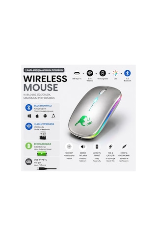 Jng-5012m Kablosuz Şarjlı Mouse Çift Modlu Bluetooth Ve 2.4 Ghz Usb Wireless Rgb Led Işıklı Telefon Tablet Bilgisayar Uyumlu 1600 Dpi Sessiz Click Mouse Diğer