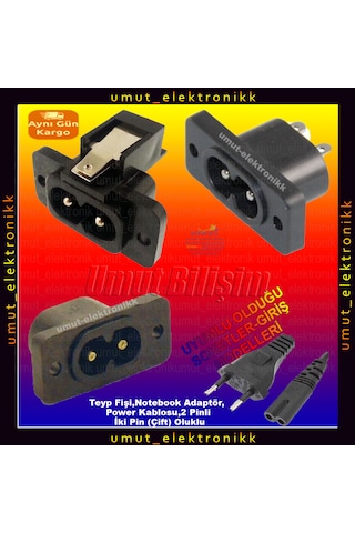 Yazıcı Güç Kablosu 220volt 2 Pin Çift Oluklu Kablo Teyp Kablosu