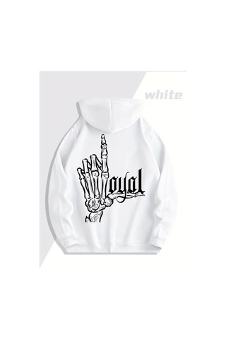 Nevermind Unisex Kapüşonlu Hoodie Kuru Kafa El Baskılı Oversize Sweatshir Beyaz