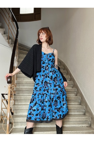 Retrobird Country Girl Ruffle Dantel Detaylı Tasarım Elbise Kadın Koyu Mavi-13311-koyu Mavi