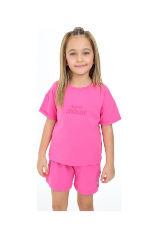 Toontoy Kids Toontoy Kız Çocuk Merci Aour Yazı Baskılı Şortlu Takım Açık Fuşya