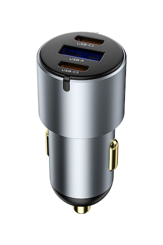 Wiwu Wi-cc032 Nano Pro Dual Type-c + Usb-a Hızlı Şarj Akım Korumalı Araç Şarj Aleti Pd Qc3.0 60w Gri