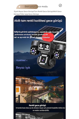 4 Lensli Aov 4k Güneş Enerjili Güvenlik Kamerası, Esım Destekli, Sım 4g Bağlantılı, Dahili Bataryalı, 16w Solar Panel