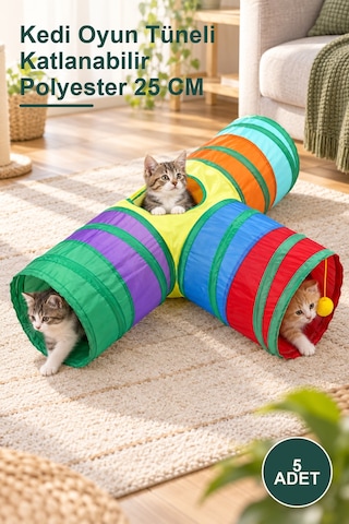 5 Adet Kedi Oyun Tüneli Katlanabilir Polyester 25 Cm