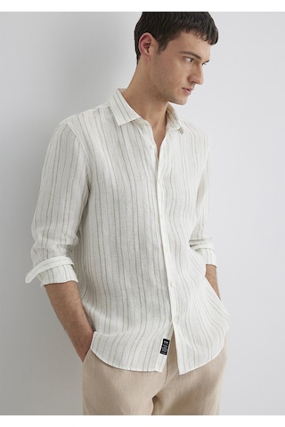 Mavi - Çizgili Yeşil Gömlek 0211525-71481 Yeşil