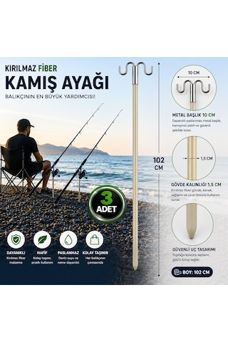 Hedyex Kırılmaz Fiber Kamış Ayağı 102 Cm Çift Başlıklı Olta Tutucu 3 Adet