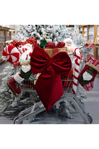 Yılbaşı Süsü Kadife Fiyonk Kırmızı 50 Cm