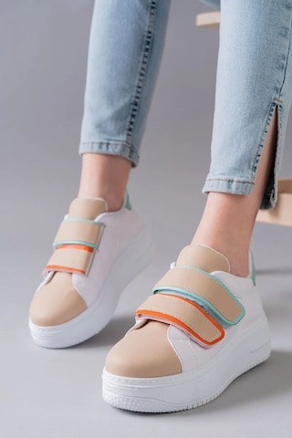 Sefayol Bellamy Multi Mat Deri Cırtlı Kadın Spor Ayakkabı Krem