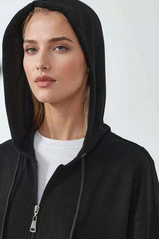 Hiccup Fermuarlı Uzun Kollu Kalçayı Kapatan Kapüşonlu Sweatshirt Siyah