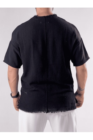 Cocopelli Tasarım Çiçek Desenli Siyah T-shirt Coc3214