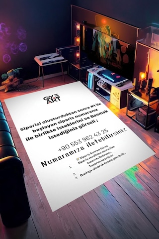 Kişiye Özel Baskılı Halı Salon Gamer Genç Odası Dijital Baskılı Kaymaz Taban Halı Siyah
