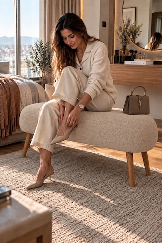 Lona Bukle Kumaş Modern Bench Puf Çok Amaçlı Yatak Ucu Ve Antre Bankı Krem