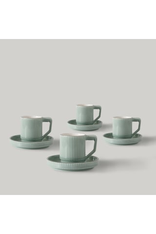Linens Ciela Porselen 4'lü 90 Ml Kahve Fincan Takımı Mint Gümüş Mint Yeşili