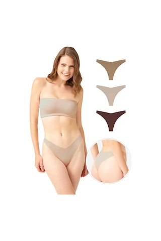 Cottonhill Lazer Kesim Kadın Brezilya Külot 3'lü Paket-2 Renkli-3 Çok Renkli