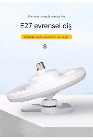 360 E27 Uzaktan Kumandalı Üç Renkli Tavan Vantilatörü Açık Beyaz 3 Renk Kumandalı