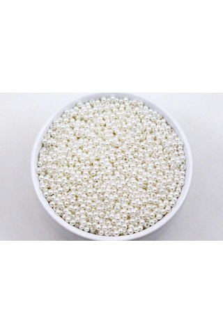25 Gram - 3 Mm Beyaz Renk Inci Boncuk, Plastik Inci Boncuk