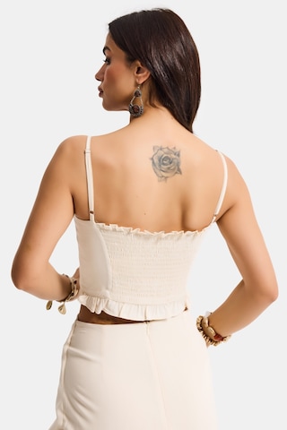 Itsbasic Kadın Bej S6-57 Crop Aksesuar Askılı Poliviskon Bluz