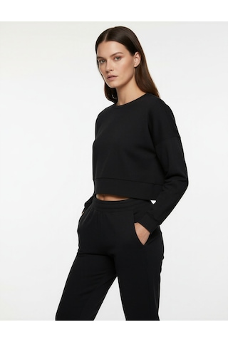 Koton Uzun Kollu Bisiklet Yaka Oversize Spor Sweatshirt Siyah 6wak10140nk Siyah