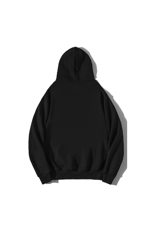 Brz Collection Unisex Oversize Reverse Kristal Taş Baskılı Hoodie Siyah Siyah
