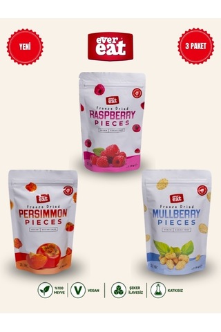 Evereat Frambuaz-cennet Hurması-dut Freeze Dry Meyve Cipsi 3'lü Paket Doğal Atıştırmalık 1 Adet
