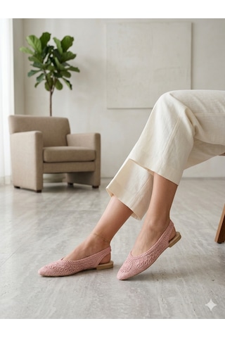 Ciel Noir Kadın Pudra Örgü Detaylı Arkası Açık Babet / Triko Slingback Yazlık Ayakkabı