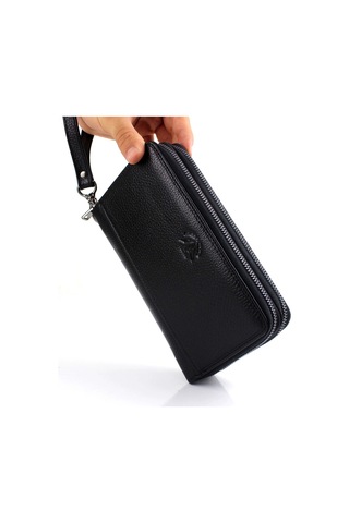 Alphaclub Bag Erkek Hakiki Deri Siyah Çok Bölmeli El Çantası