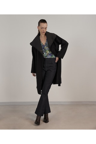 Yargıcı Biye Detaylı Palto Antrasit Melanj