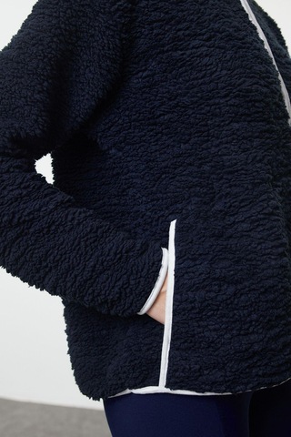 Ersefa Tarz Regular Dik Yaka Düşük Kol Regular Peluş Örme Spor Sweatshir Lacivert