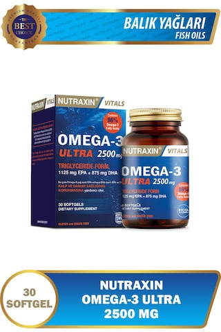 Nutraxin Omega3 Ultra 2500 Mg 30 Softjel - Balık Yağı, EPA 1125, DHA 875 Mg