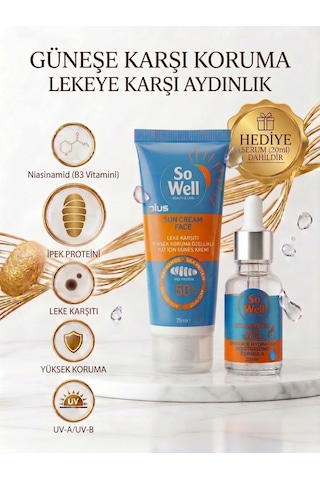 Sowell Leke Karşıtı Nemlendirici Yüz Güneş Kremi SPF50+ 75 ML + Hyaluronic Acid Serum 20 ML