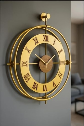 Metaquartz Aksesuar Romera Classic Exclusive Gold , Modern Dekoratif Metal Duvar Saati Gold 50 X 75 Çok Renkli