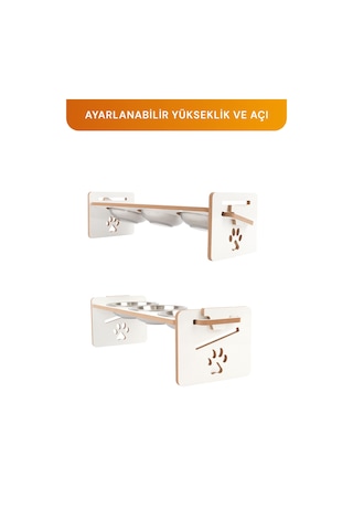 Ahşap Üç Gözlü Ayarlanabilir Kedi-köpek Mama Ve Su Kabı
