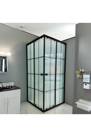 Durul Duşakabin Kare Siyah Çizgi Buzlu Siyah