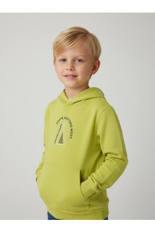Zekids Erkek Çocuk Pamuklu Neon Yeşil Baskılı Sweatshirt-16701 YESIL