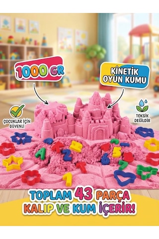 Sihirli Eğitici Oyun Kumu 1000 Gr 43 Parça Kinetik Kum Seti Alfabe Ve Sayı 3d Kalıplı Çocuk Oyuncağı Pembe