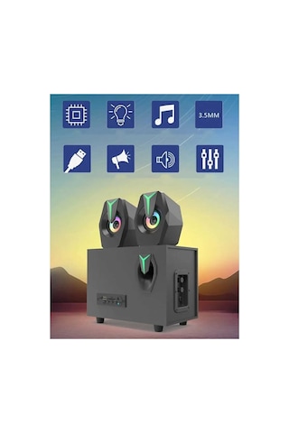 Multimedya Bluetooth Hoparlör Sd Kart Usb 2.1 Kanal Subwoofer 2+1 Işıklı Pc Speaker
