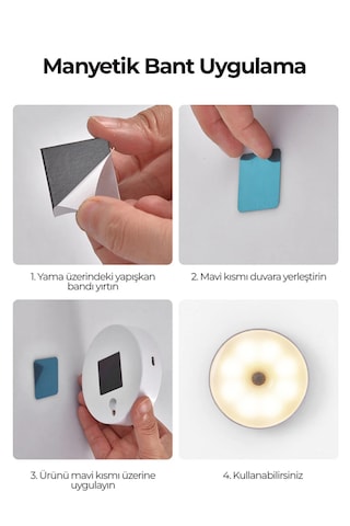 4 Adet Hareket Sensörlü Usb Şarjlı Led Işık Lamba-oda, Mutfak, Salon Ve Merdiven Işıklandırma 1