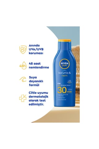 Sun Spf30 Koruma Ve Nemlendirici Güneş Koruyucu Vücut Losyonu 200ml, Suya Dayanıklı, Uva Uvb
