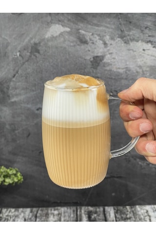 2 Li Borosilikat Cam Kulplu Pinterest Çizgili Model Bardak Kupa