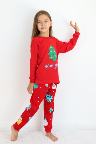 Kız Çocuk Orta Kalınlıkta Basic Baskılı Pijama Takımı Kırmızı