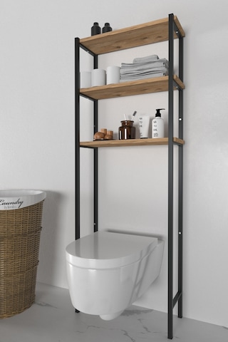 Banyo Wc Arkası Üstü Düzenleyici Raf Organizatör Havluluk Metal Gövde Banyo Rafı Kahverengi