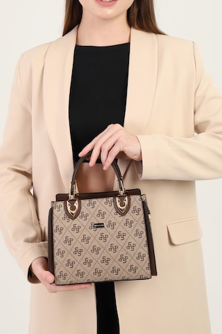 Silver Polo Sp1133 Kadın El Çantası Monogram Koyubej-kahve