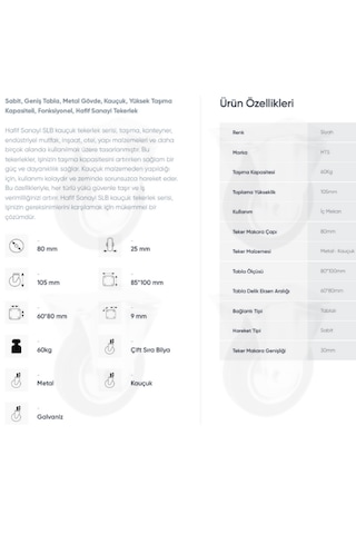 Hts 606 Sabit Bağlantılı 80lik Galvaniz Kaplama Kauçuk Teker 4 Ad