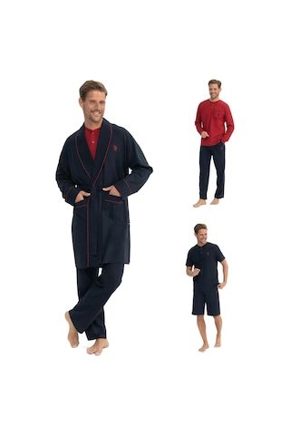 U.s Polo Assn. 12040 Erkek Çeyizlik 5'li Sabahlıklı Pijama Takım-lacivert Lacivert