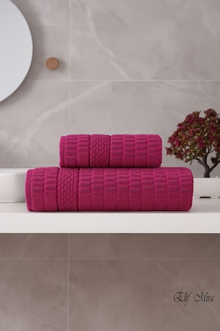Banyo Havlu Seti %100 Pamuk 2 Parça 50 90 + 90 150 Cm Soft Comfort Vişne