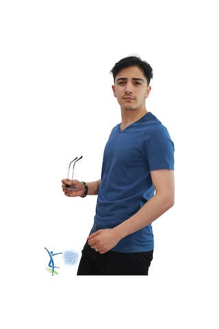 Sermoda Erkek Slim Fit V Yaka Tişört - Dar Kesim Basic Günlük T-shirt Petrol Mavi