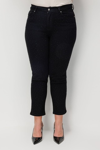 Ekol Kadın Büyük Beden Taş İşlemeli Dar Paça Kot Pantolon 4144 Siyah