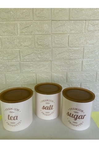 3'lü Vakumlu Kapaklı Porselen 1000 Ml Tea/salt/sugar Çay Tuz Şeker Kavanoz Seti