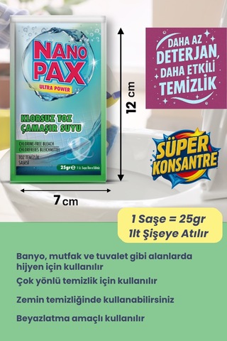 Klorsuz Çamaşır Suyu Toz Temizlik Saşesi 12 Adet X 25gr 12'li Set