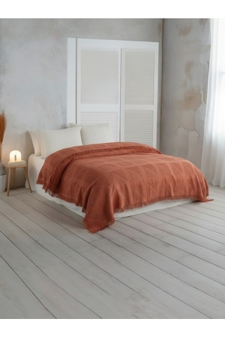 Sirus Çift Kişilik Jakarlı Pike , %100 Pamuk Jakarlı Dokuma 240x260 Cm Kiremit